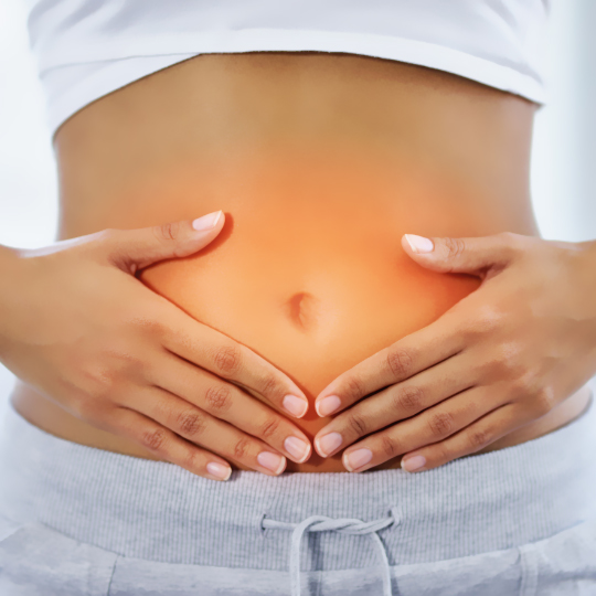 ed light therapy on abdomen to support gut health with red and near-infrared light